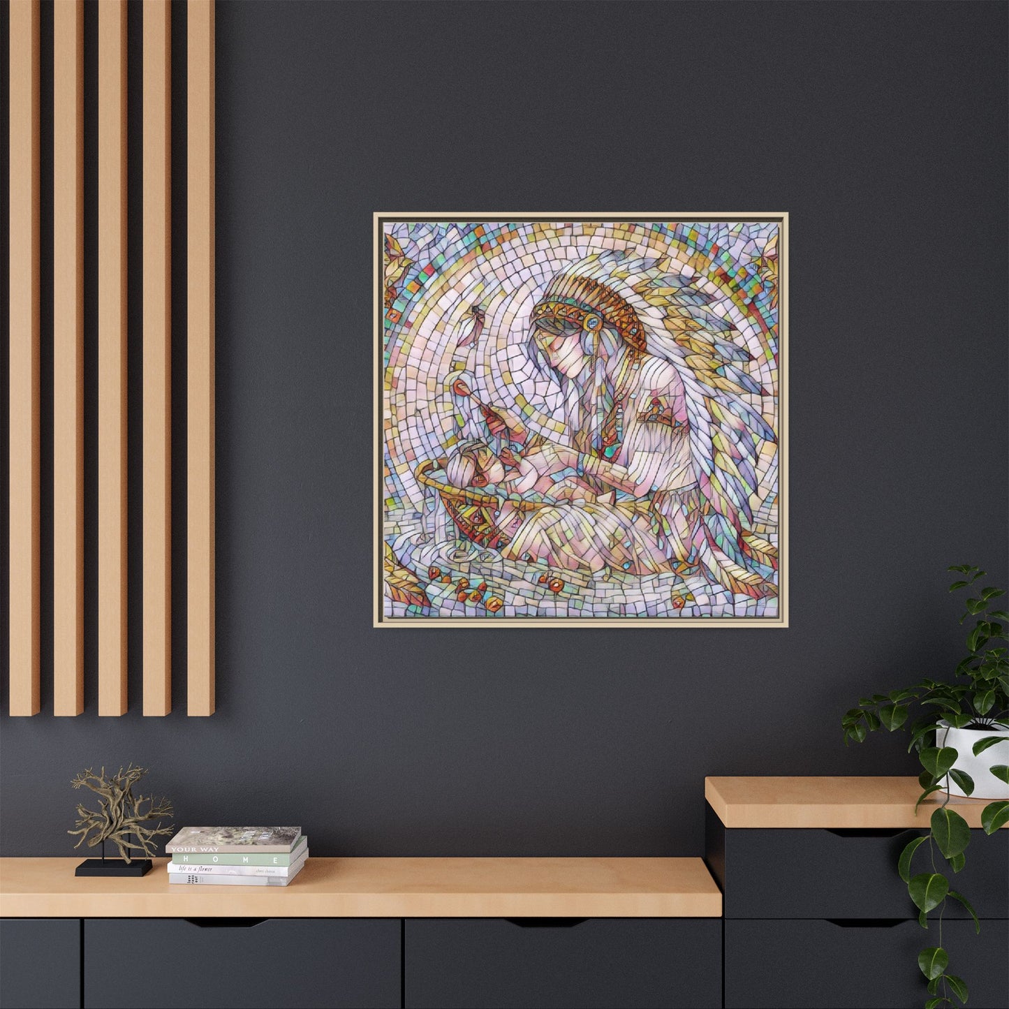 Framed Mosaic Native Mother & Child Matte Canvas Art