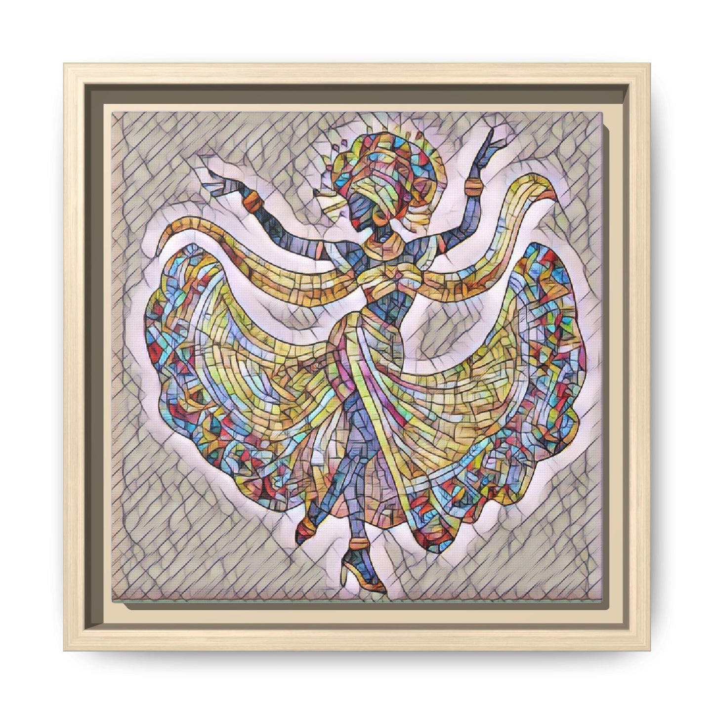 Colorful Mosaic Dancer Framed Canvas Art