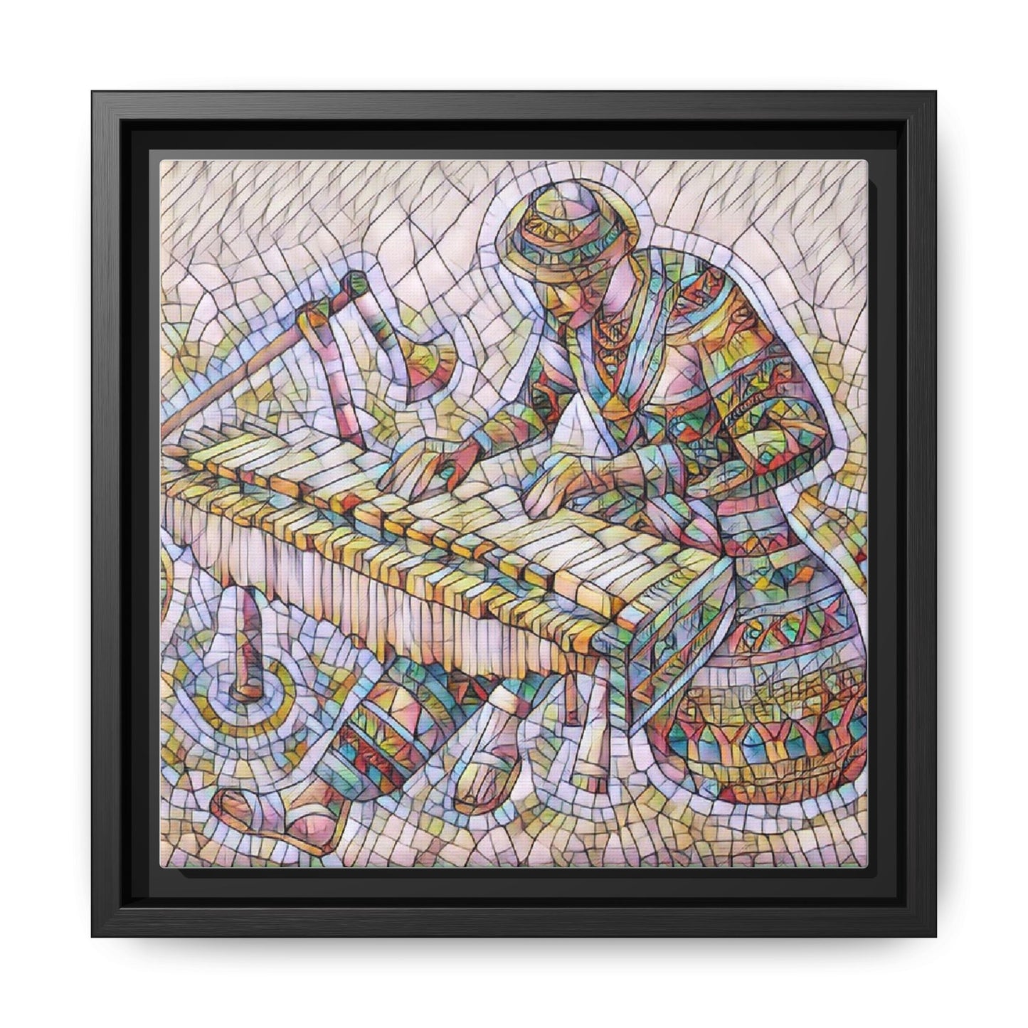 Framed Canvas Art - Colorful Mosaic Vibraphone Musician Print