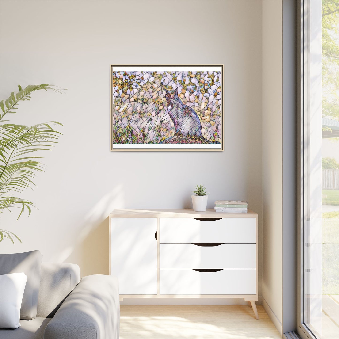 Framed Canvas Art - Stained Glass Heron Nature Print