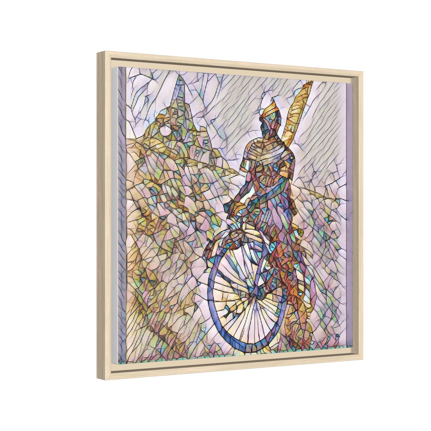 Cyclist Stained Glass Art Print — Framed Matte Canvas