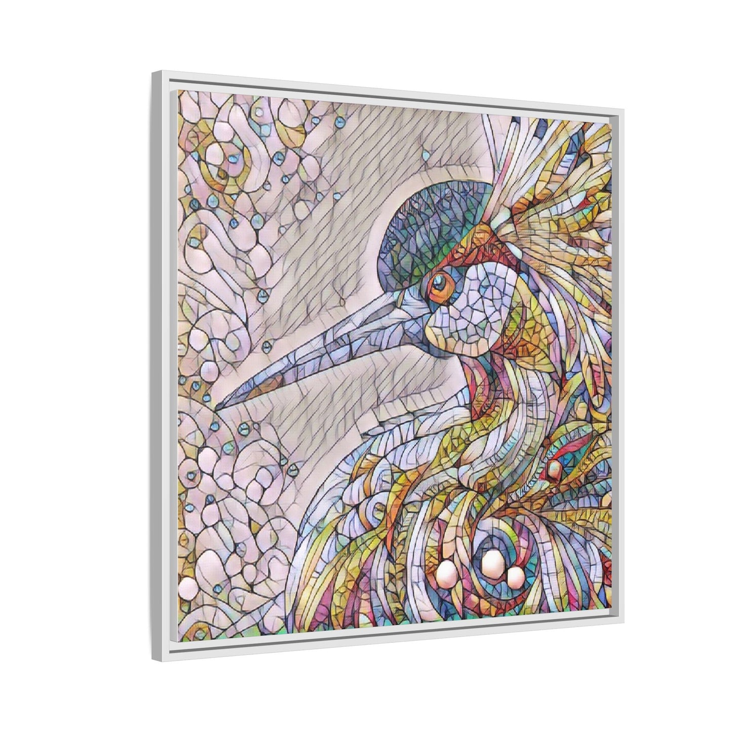 Colorful Stained-Glass Heron Matte Canvas Framed Wall Art