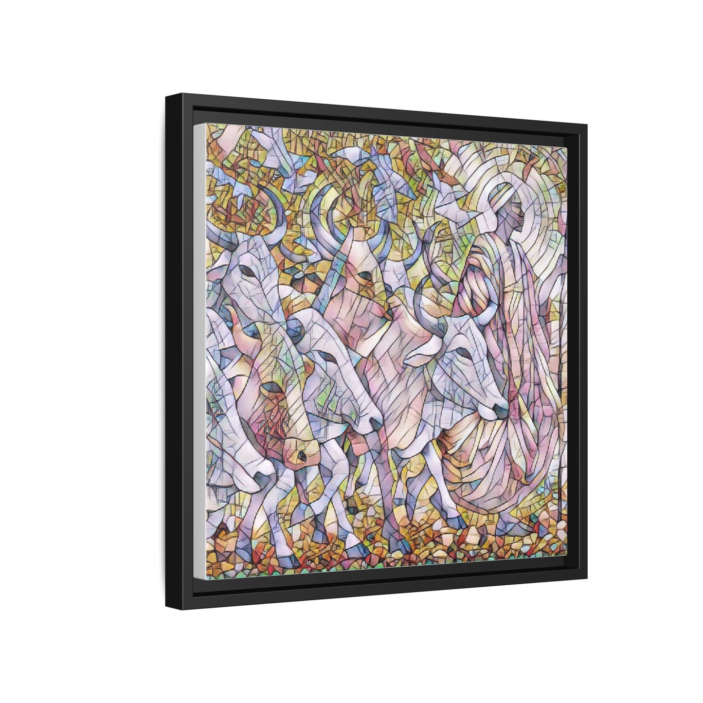 Framed Matte Canvas Art — Stained-Glass Style Cattle Herd