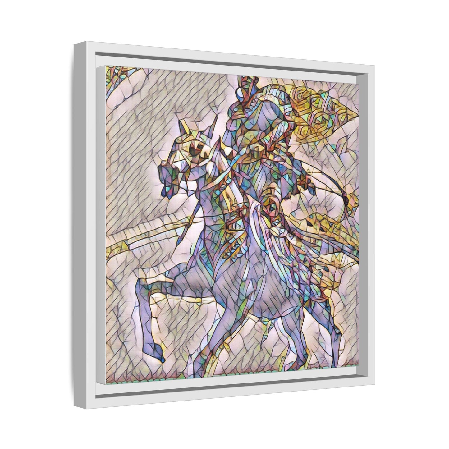 Framed Matte Canvas Art — Stained Glass Knight on Horse Fantasy Wall Decor