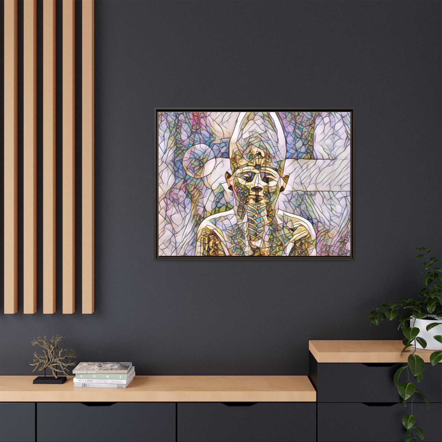Egyptian Pharaoh Stained-Glass Style Matte Canvas Print, Framed