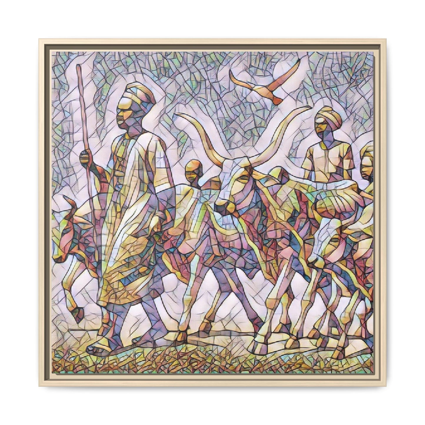Framed Matte Canvas: Colorful African Herdsmen Art Print