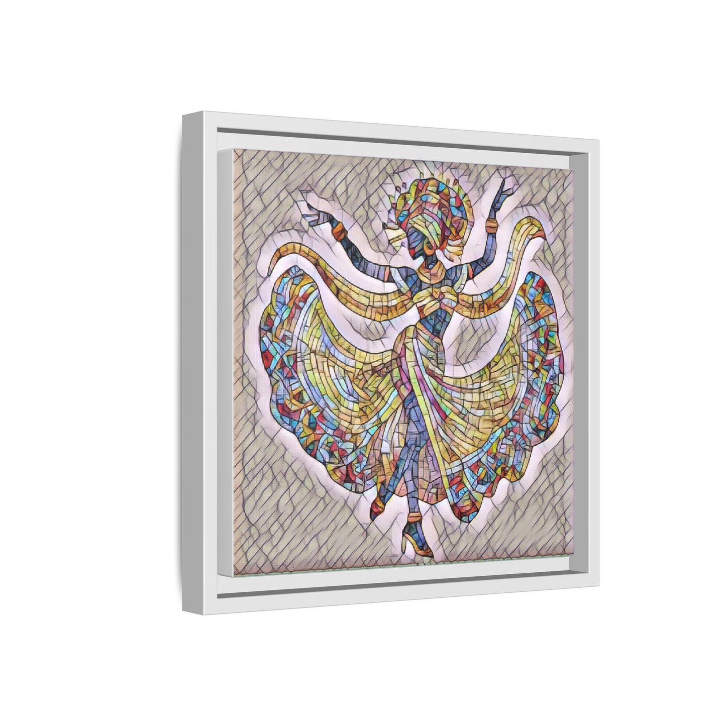 Colorful Mosaic Dancer Framed Canvas Art