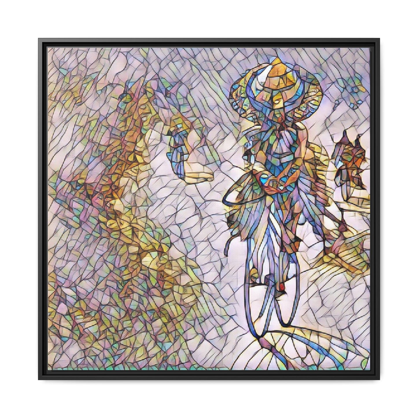 Abstract Cyclist Stained-Glass Art Print — Framed Matte Canvas