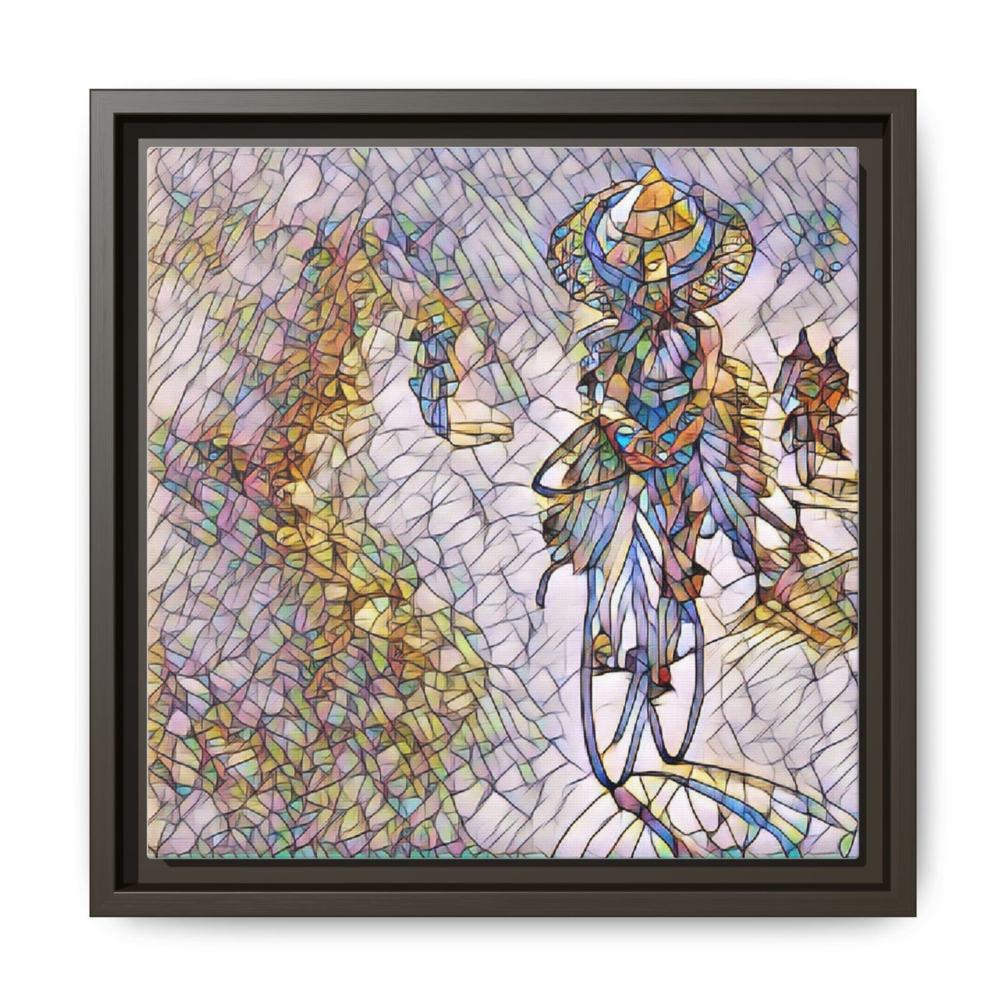 Abstract Cyclist Stained-Glass Art Print — Framed Matte Canvas