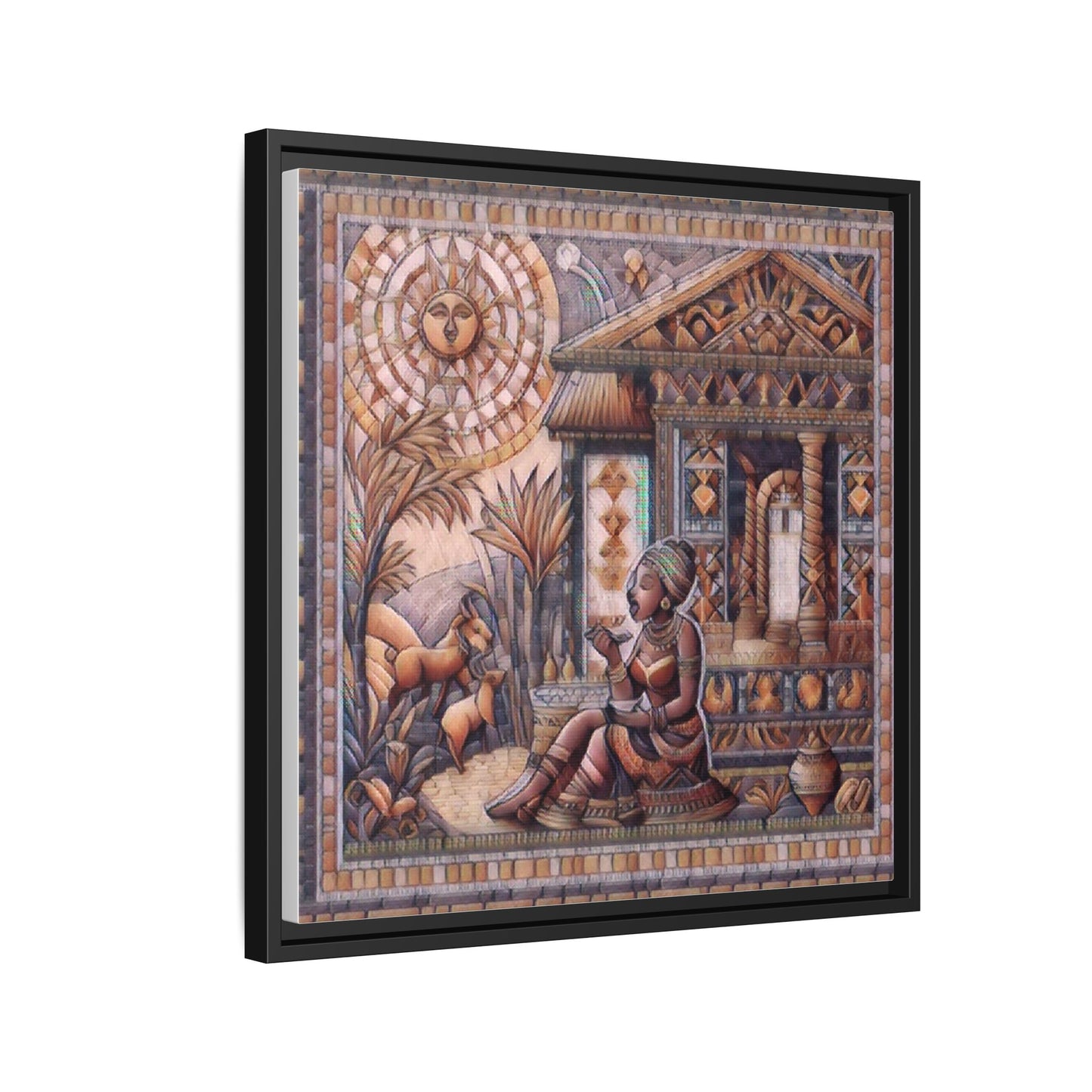 Egyptian Goddess Mosaic Framed Canvas Art — Colorful Ancient Ritual Wall Decor