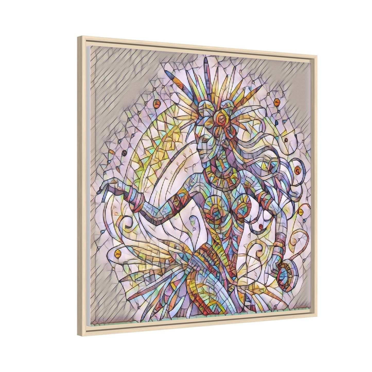 Colorful Mermaid Mosaic Framed Canvas Art — Boho Ocean Wall Decor