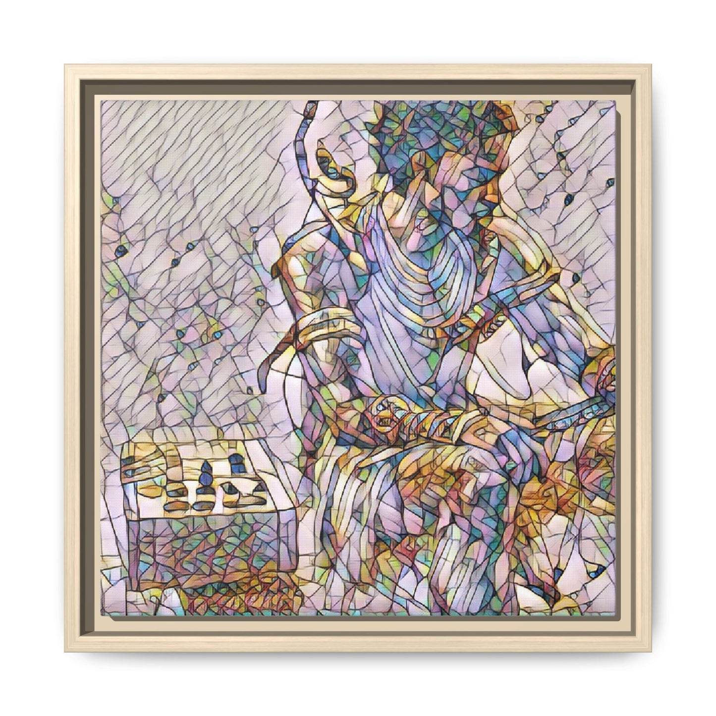 Framed Matte Canvas Art — Abstract Stained-Glass Chess Player