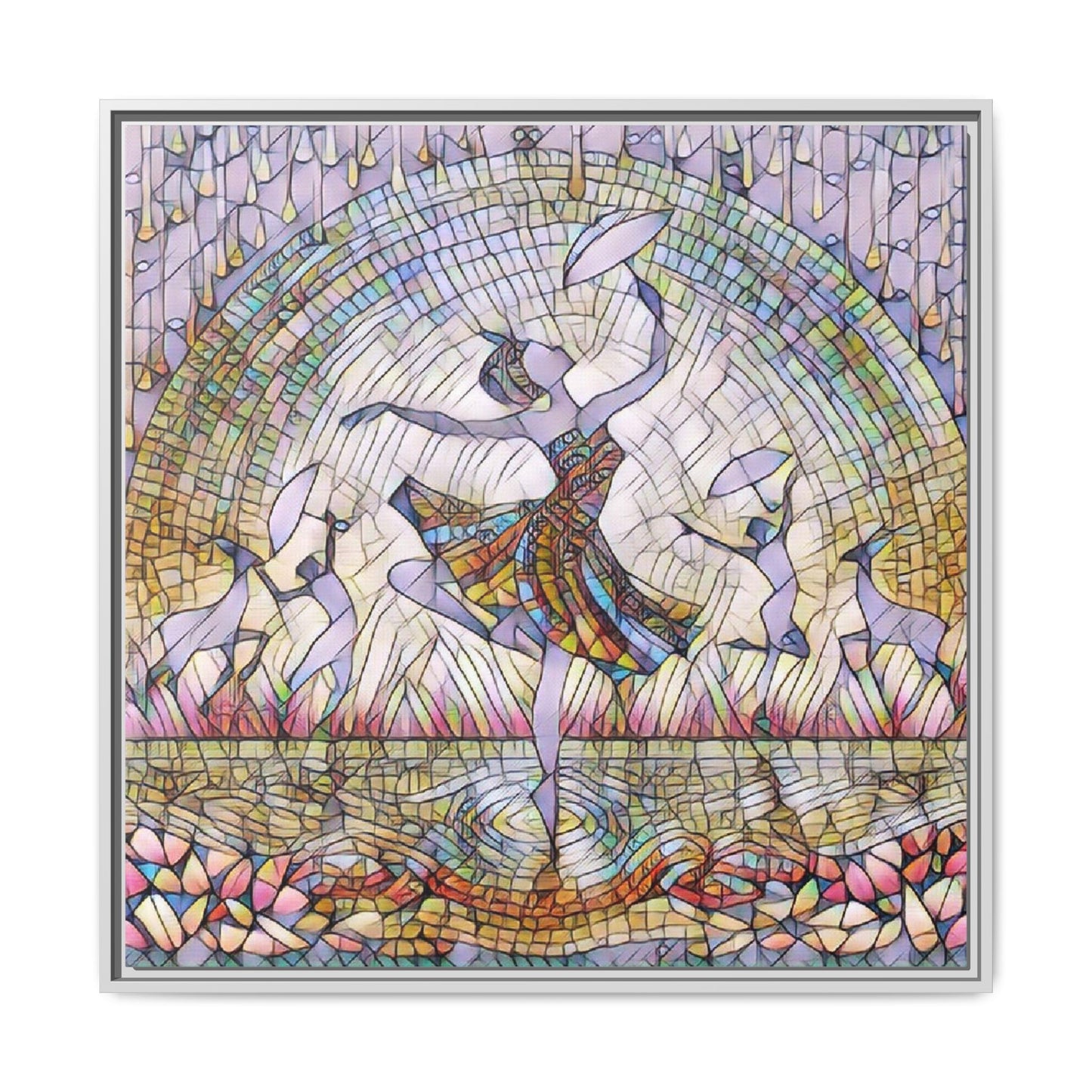 Stained Glass Ballerina Framed Canvas Art — Dancer Mosaic Wall Decor