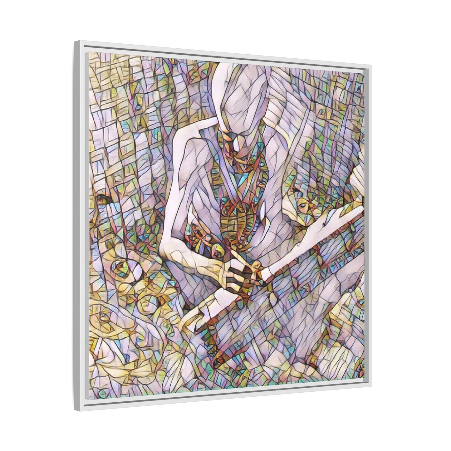 Abstract Fantasy Warrior Matte Framed Canvas — Colorful Stained-Glass Style Art