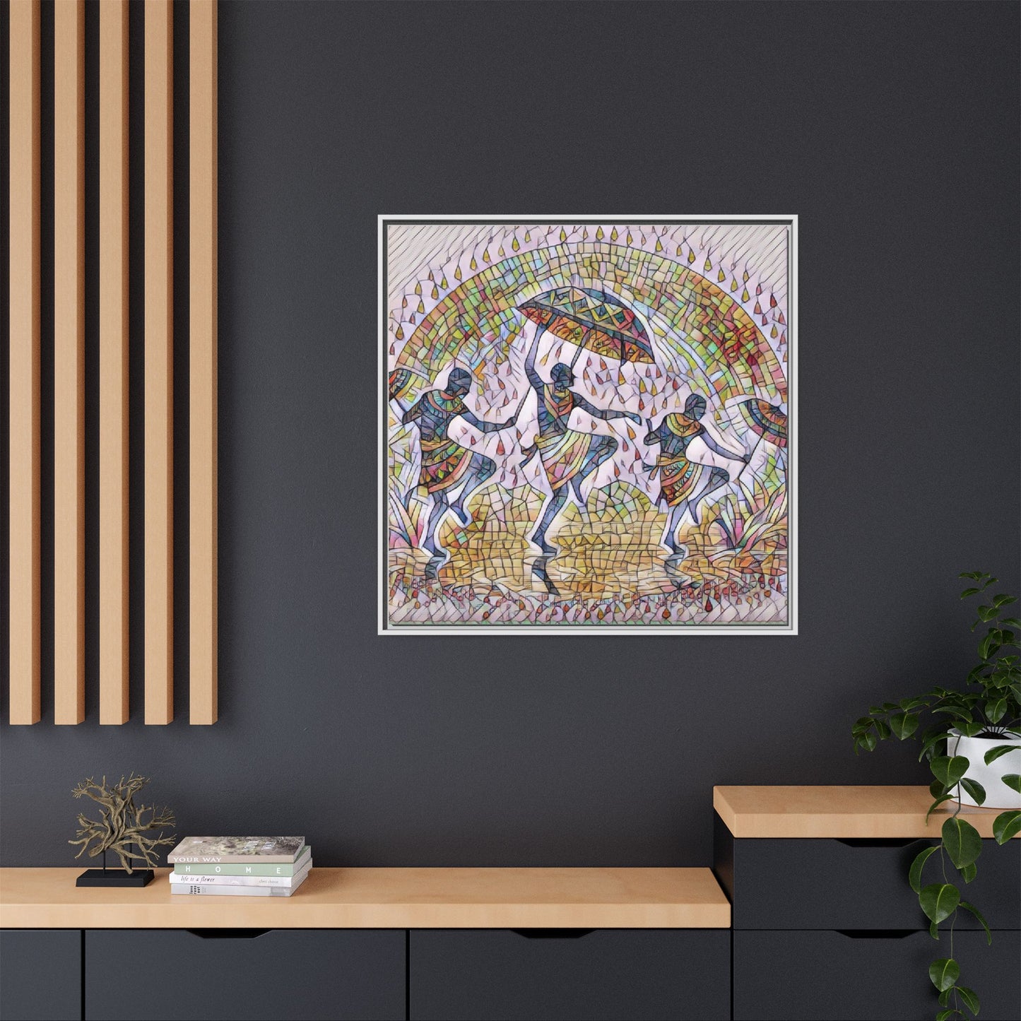 Framed Canvas Art — Colorful African Dance Mosaic