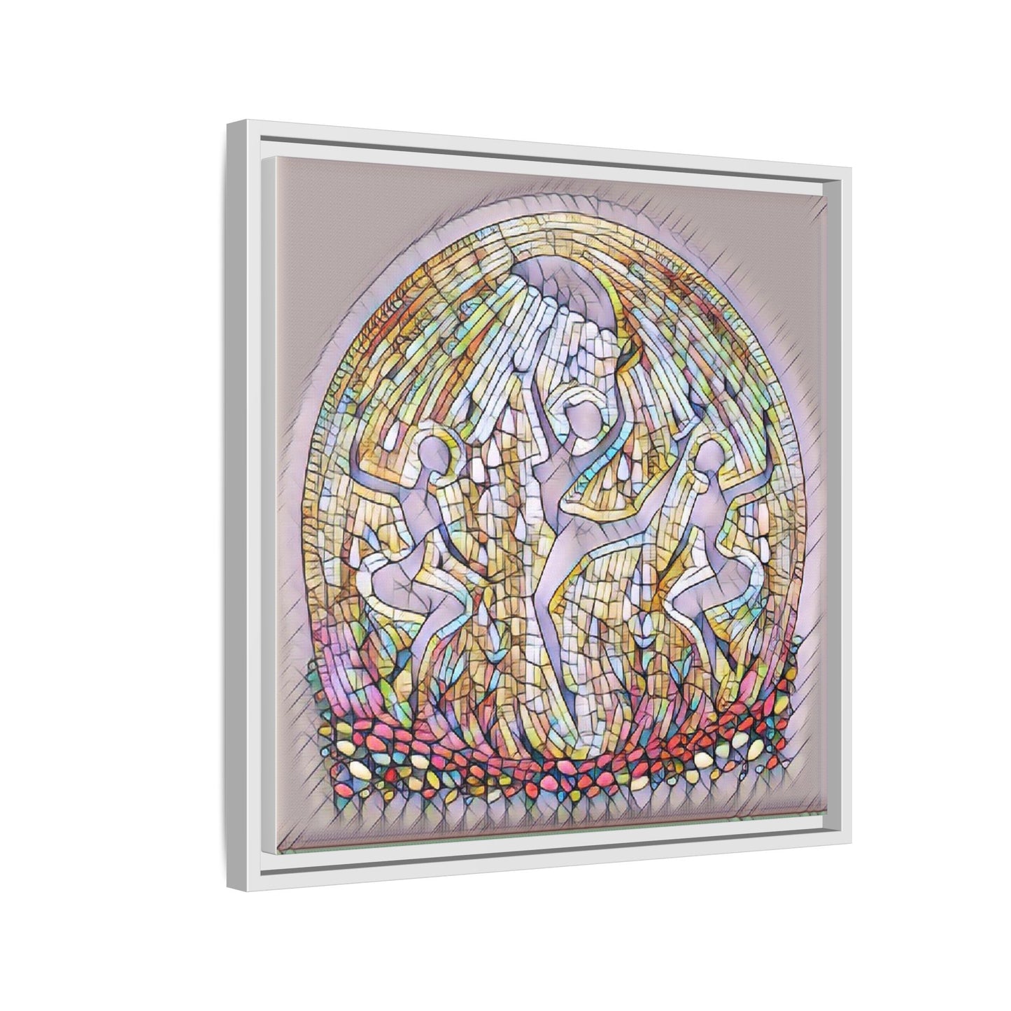 Framed Canvas Art - Stained Glass Dance Trio (Matte Multi-Color)