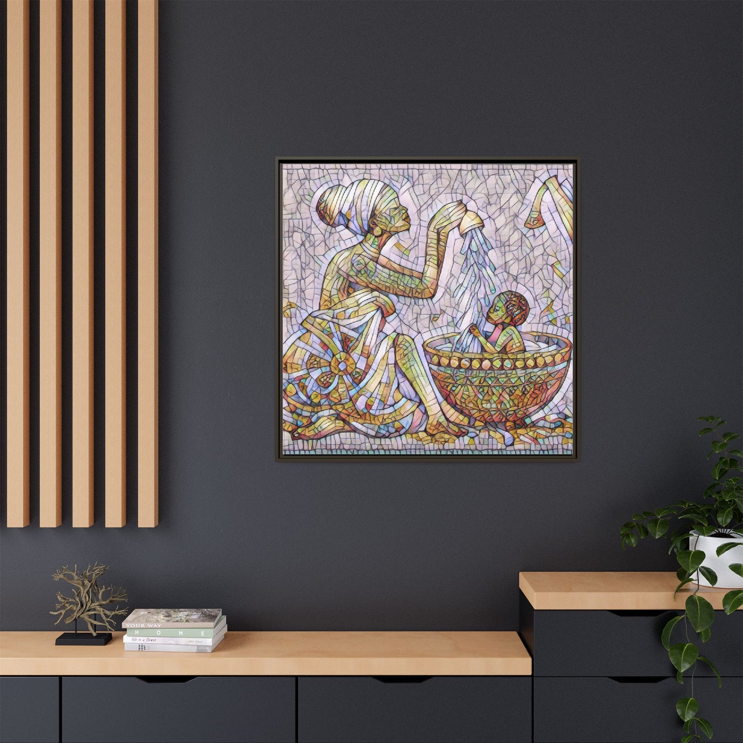 African Mother and Child Mosaic Matte Canvas (Framed)