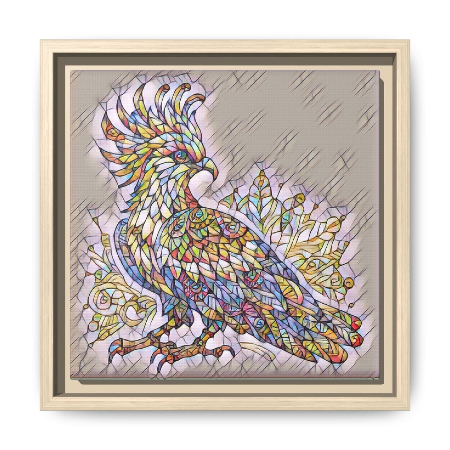 Colorful Stained-Glass Cockatoo Matte Framed Canvas