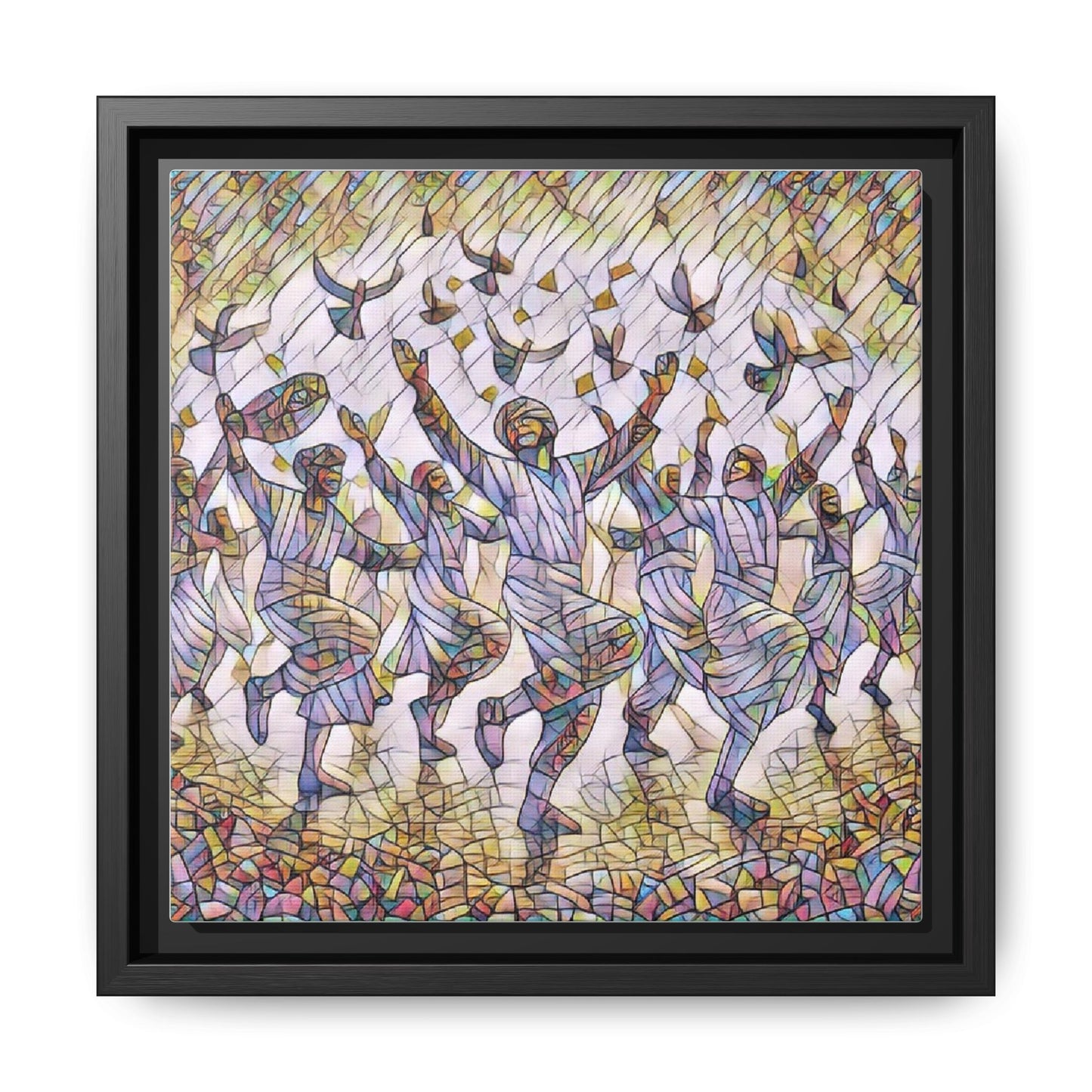 Framed Canvas Art - Joyful Dancers with Doves (Multicolor)