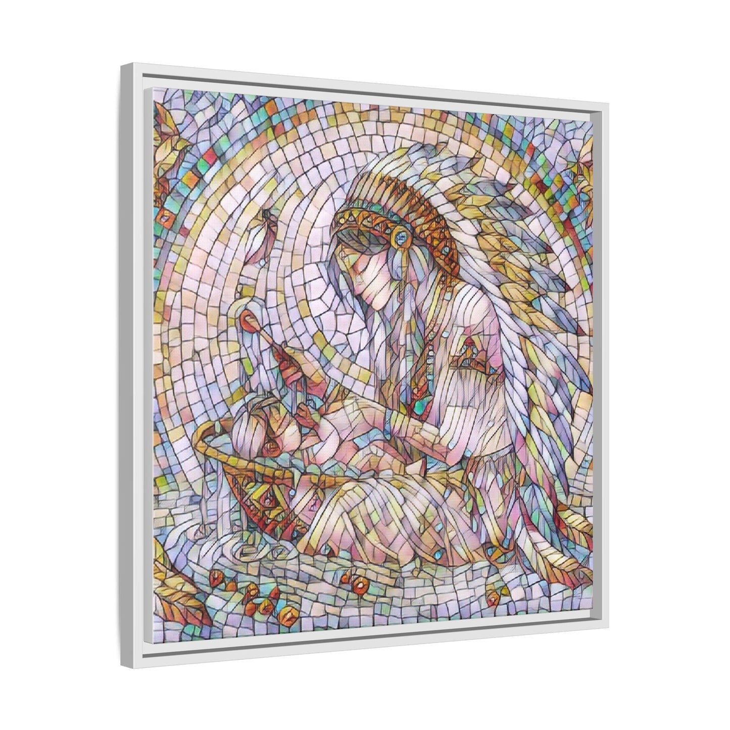 Framed Mosaic Native Mother & Child Matte Canvas Art