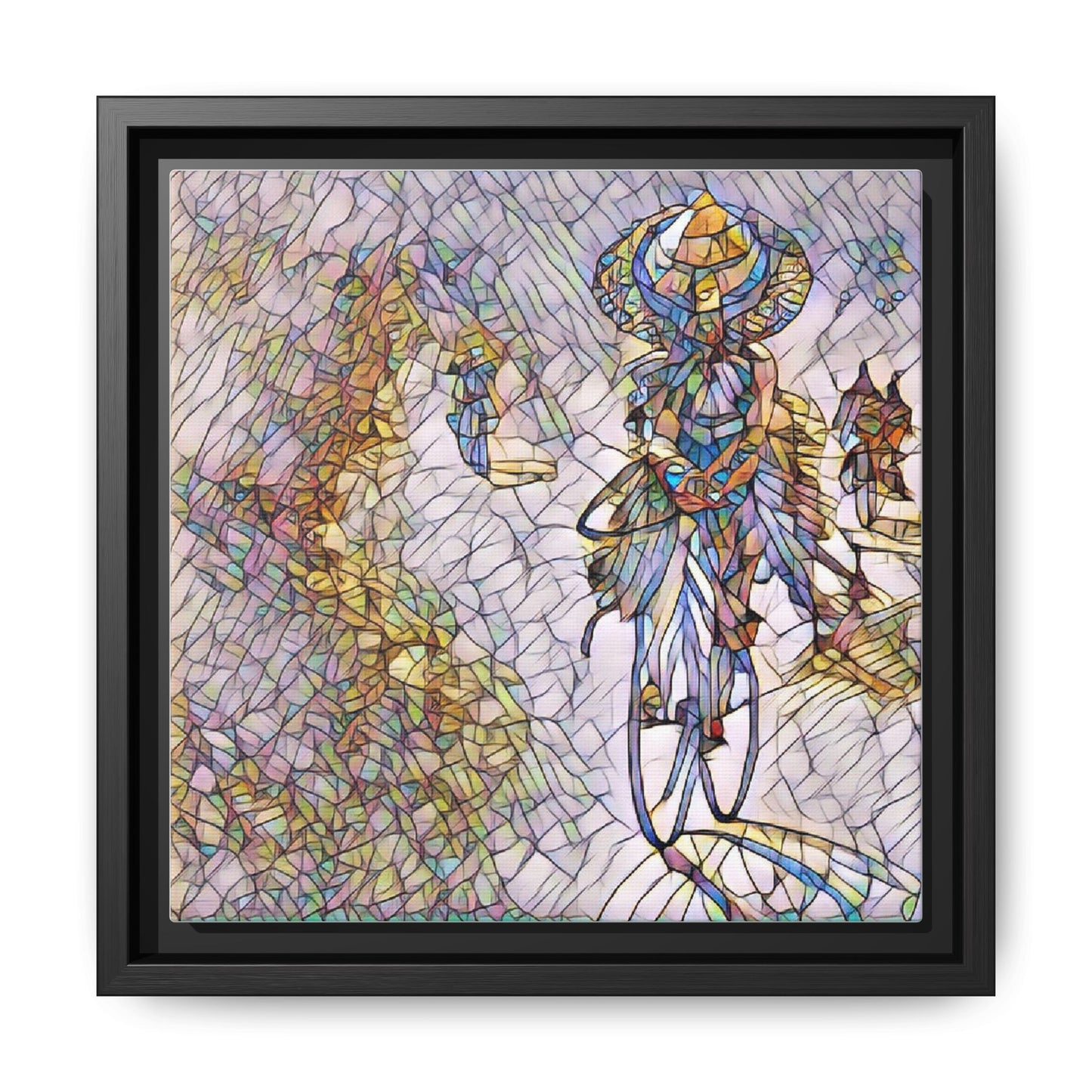 Abstract Cyclist Stained-Glass Art Print — Framed Matte Canvas