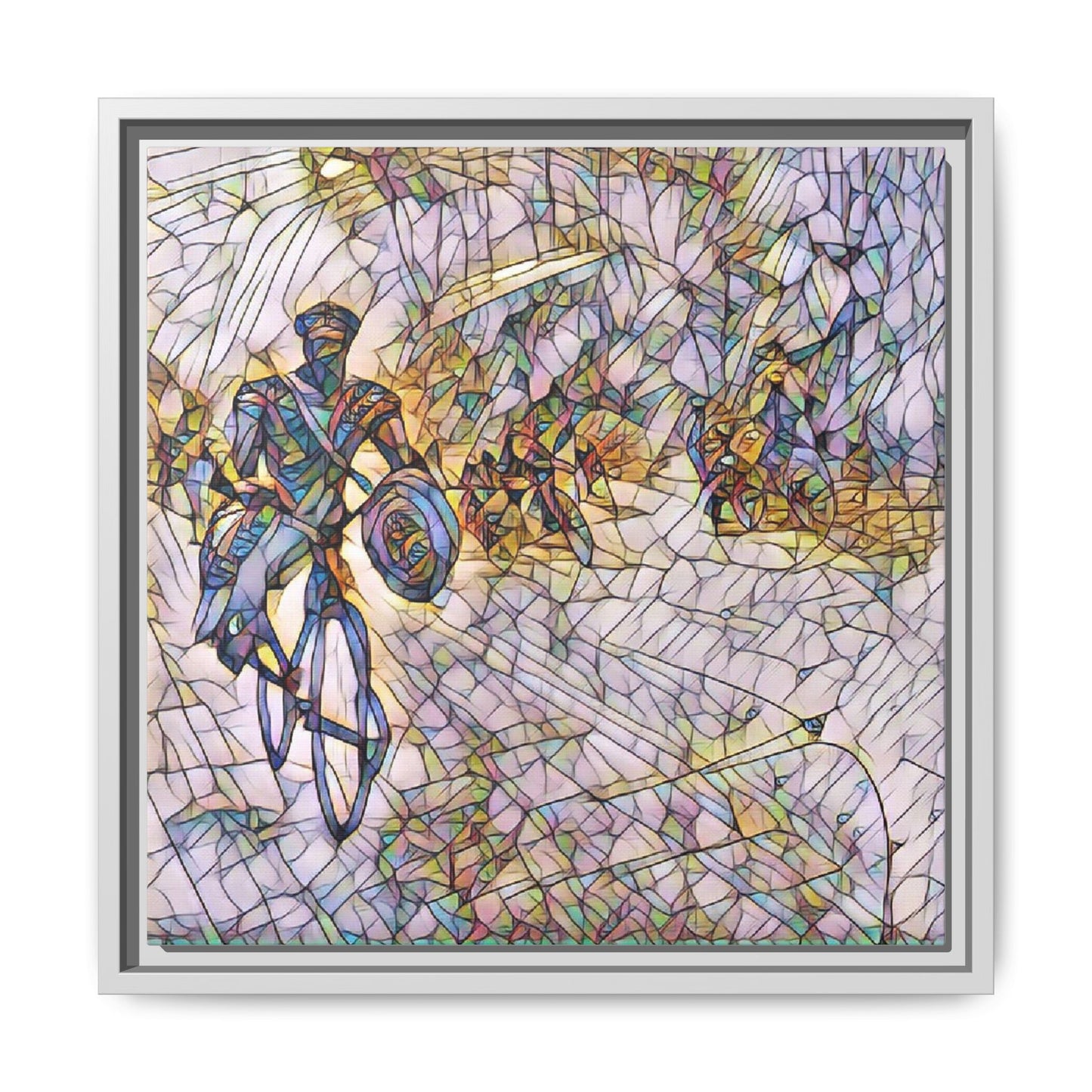 Cyclist Mosaic Matte Canvas Framed Wall Art — Colorful Biking Scene