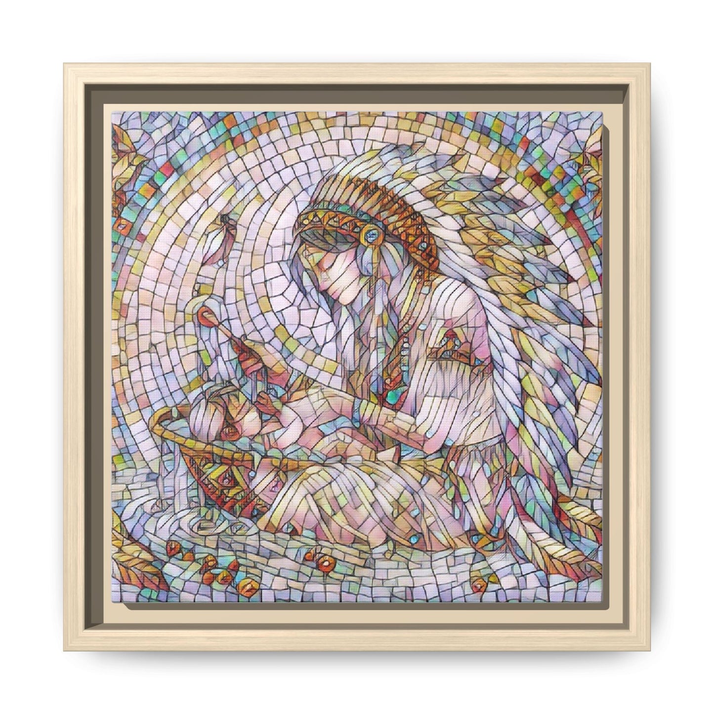 Framed Mosaic Native Mother & Child Matte Canvas Art