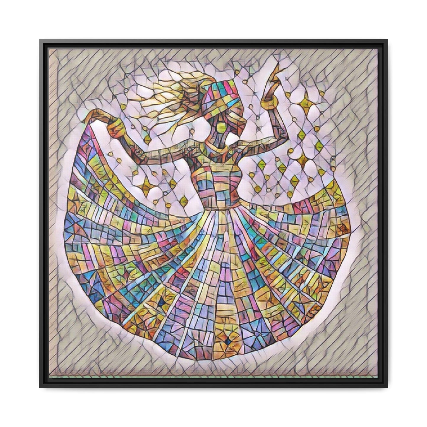 Colorful Mosaic Dance Framed Canvas Art
