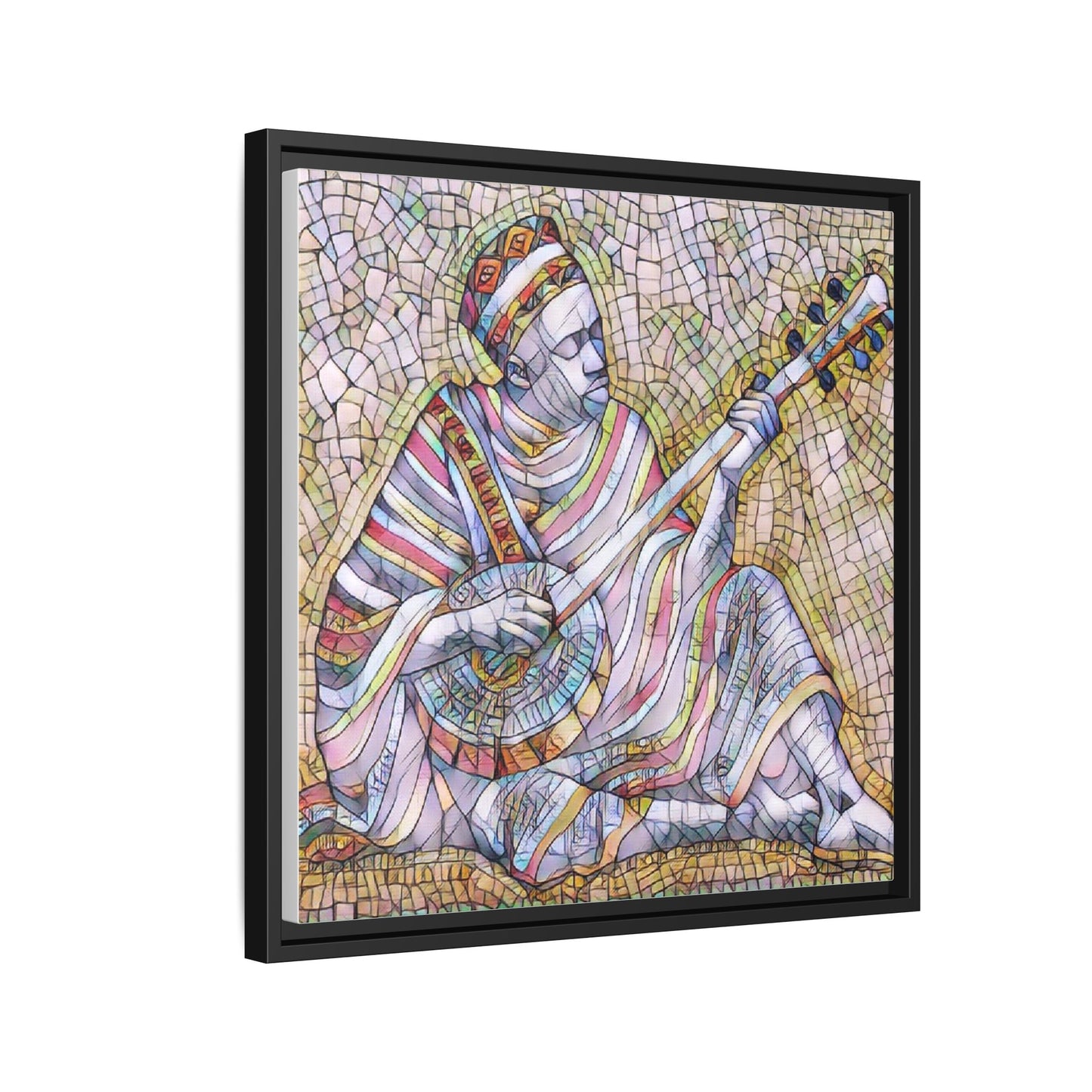 Framed Mosaic Musician Canvas – Colorful Bohemian Wall Art