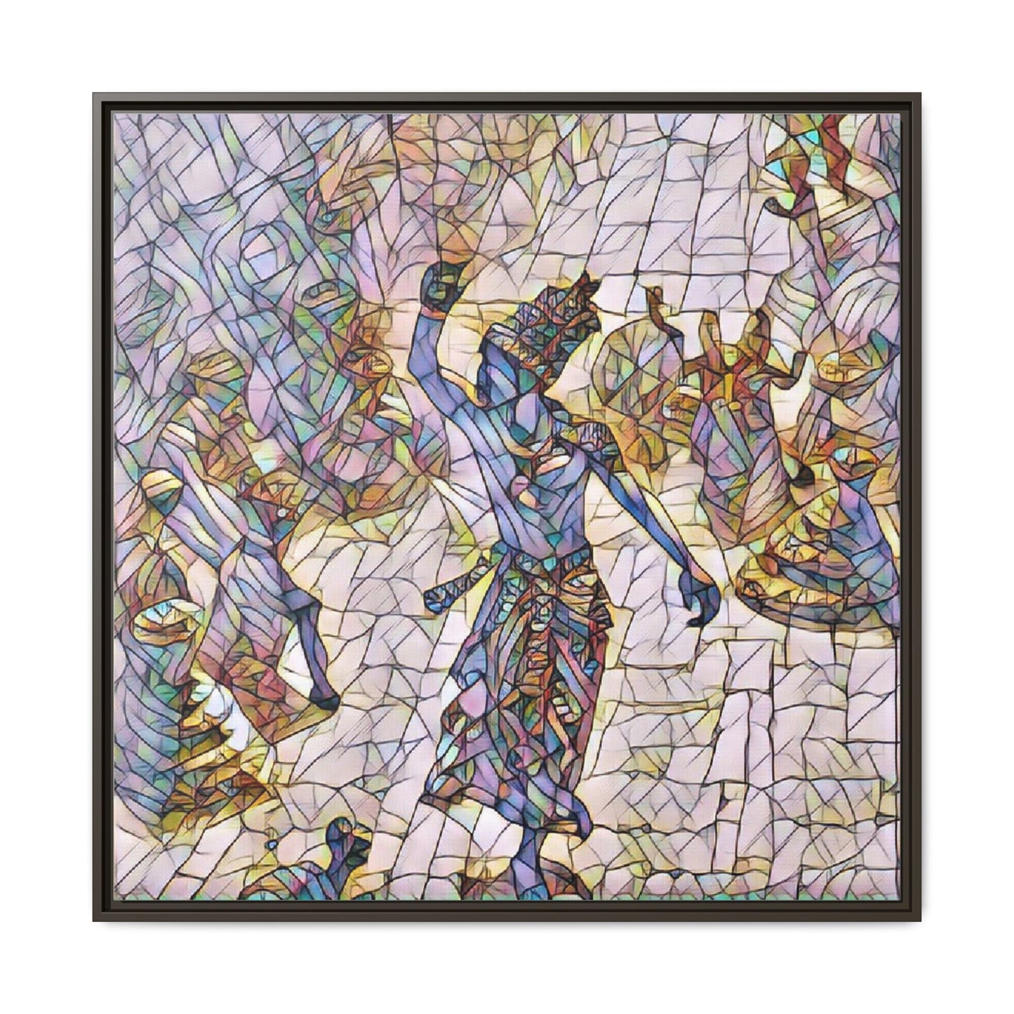 Framed Canvas Art — Colorful Mosaic Krishna Dance Print
