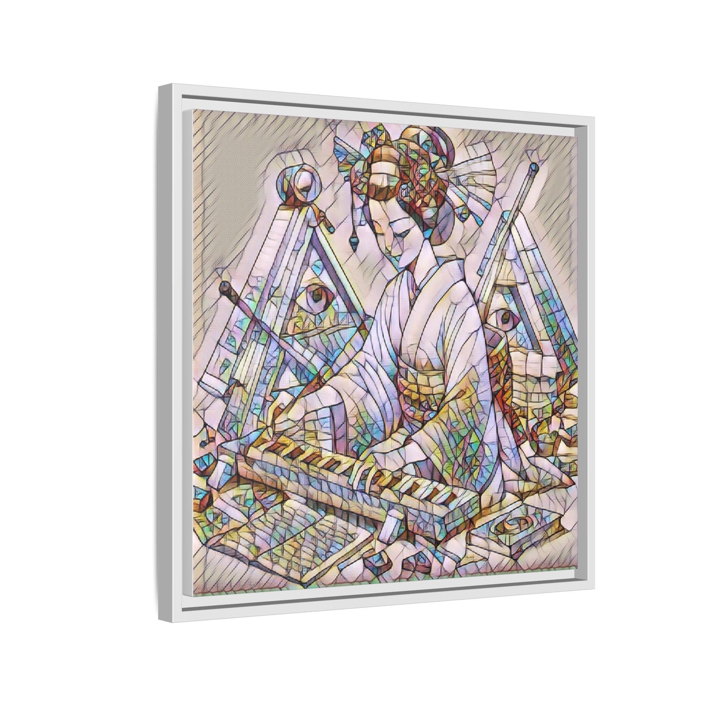 Framed Matte Canvas: Stained-Glass Geisha Wall Art