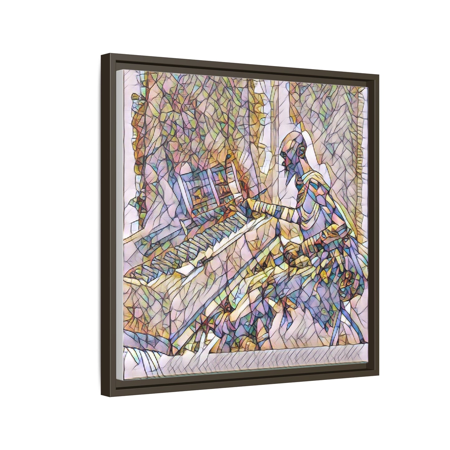 Framed Matte Canvas Art — Colorful Abstract Musician at Piano