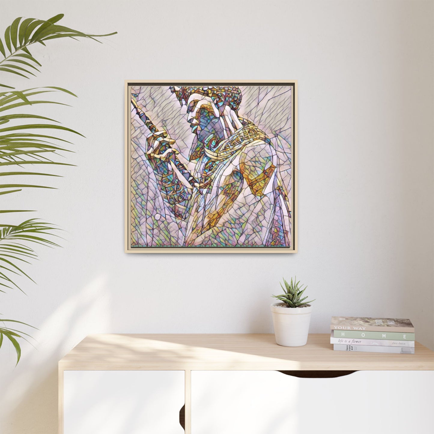 Egyptian Pharaoh Stained Glass Art — Framed Matte Canvas