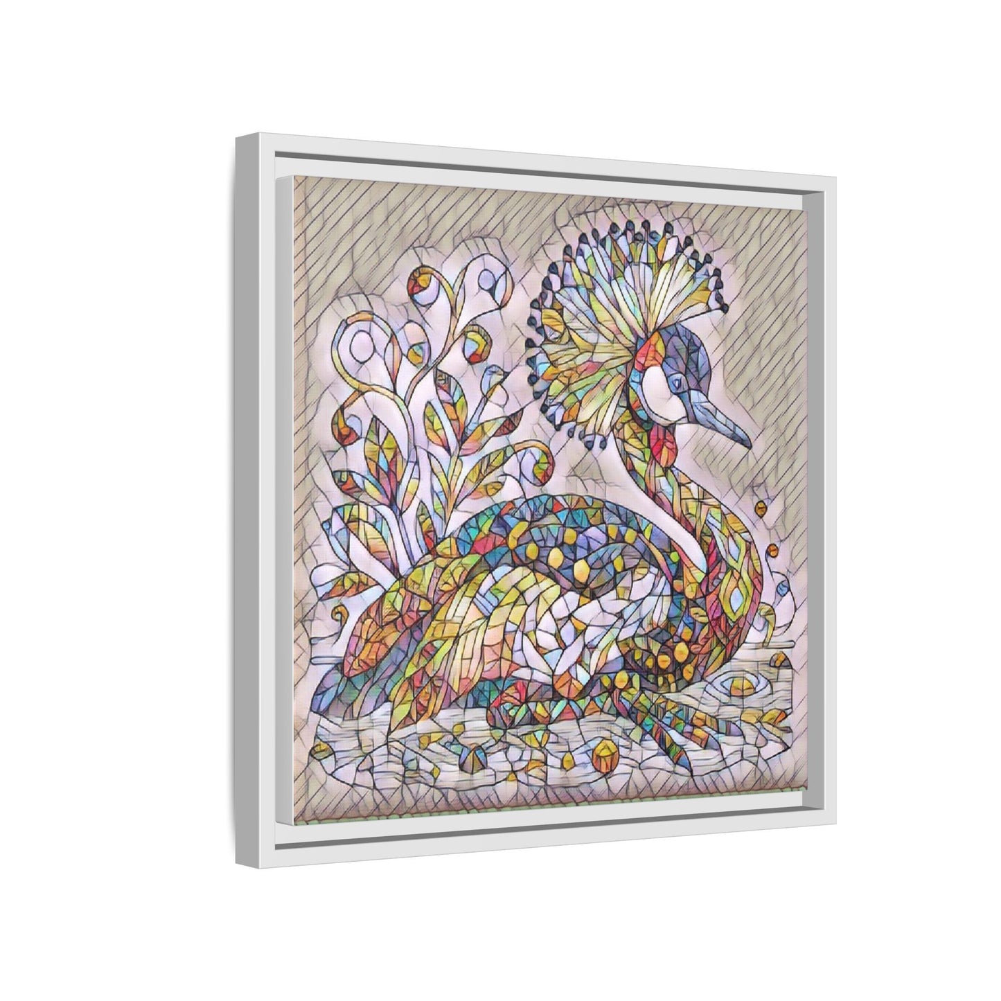 Colorful Peacock Mosaic Framed Canvas Art