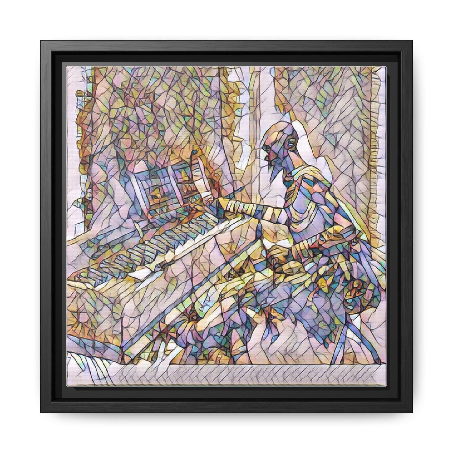 Framed Matte Canvas Art — Colorful Abstract Musician at Piano