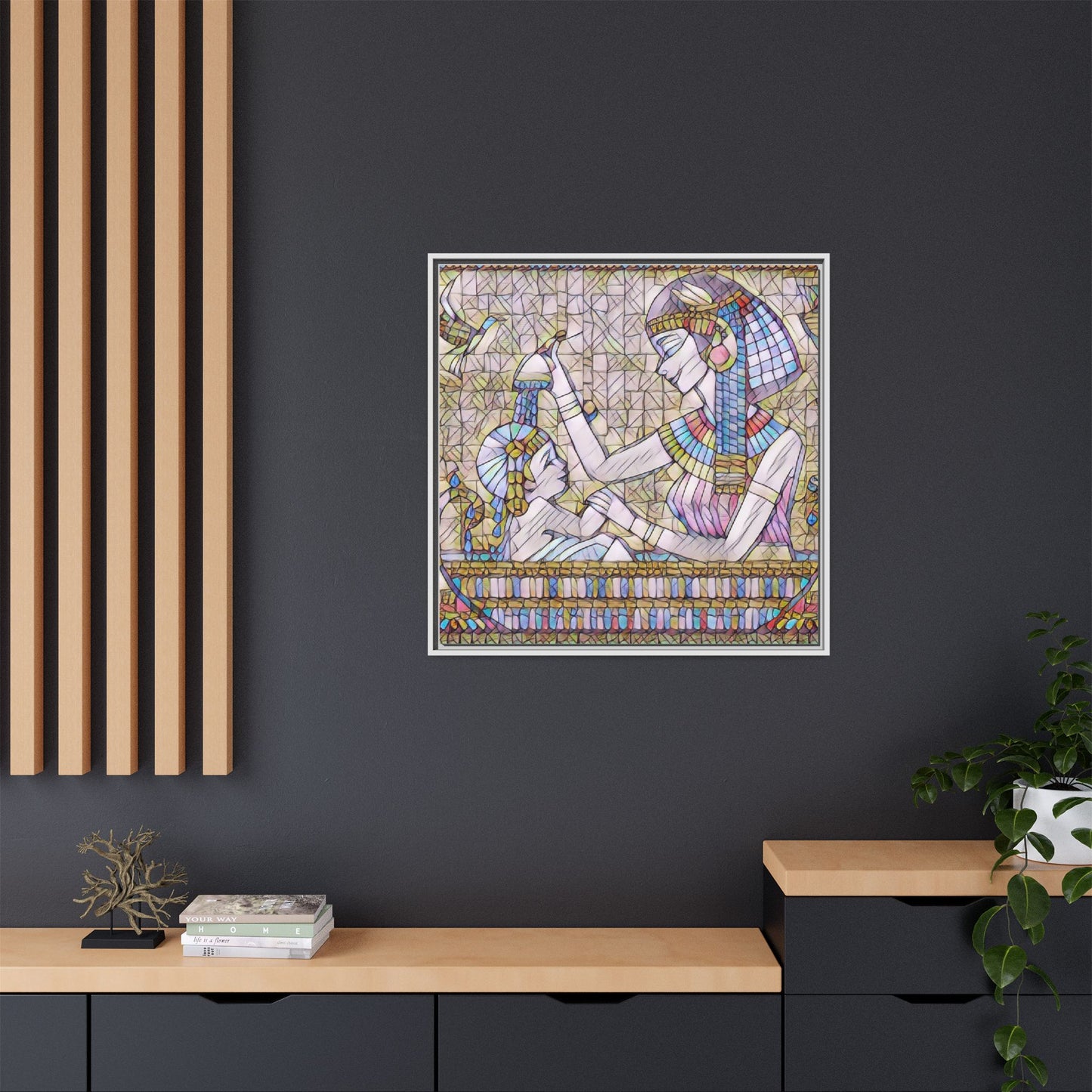 Egyptian Mosaic Mother & Child Framed Matte Canvas