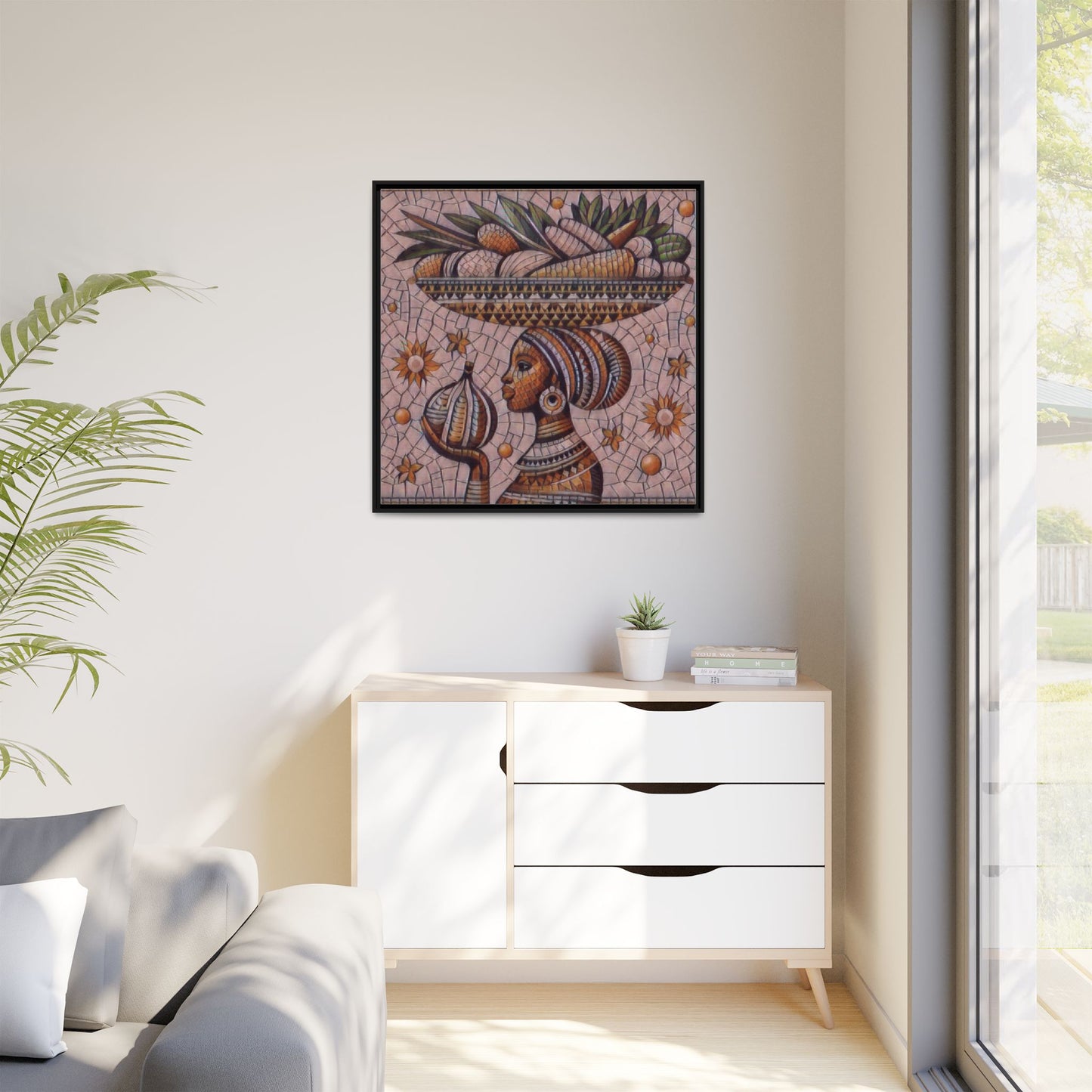 Egyptian Mosaic Goddess Matte Framed Canvas Wall Art