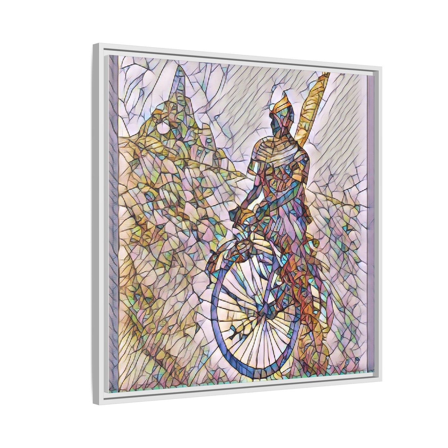 Cyclist Stained Glass Art Print — Framed Matte Canvas