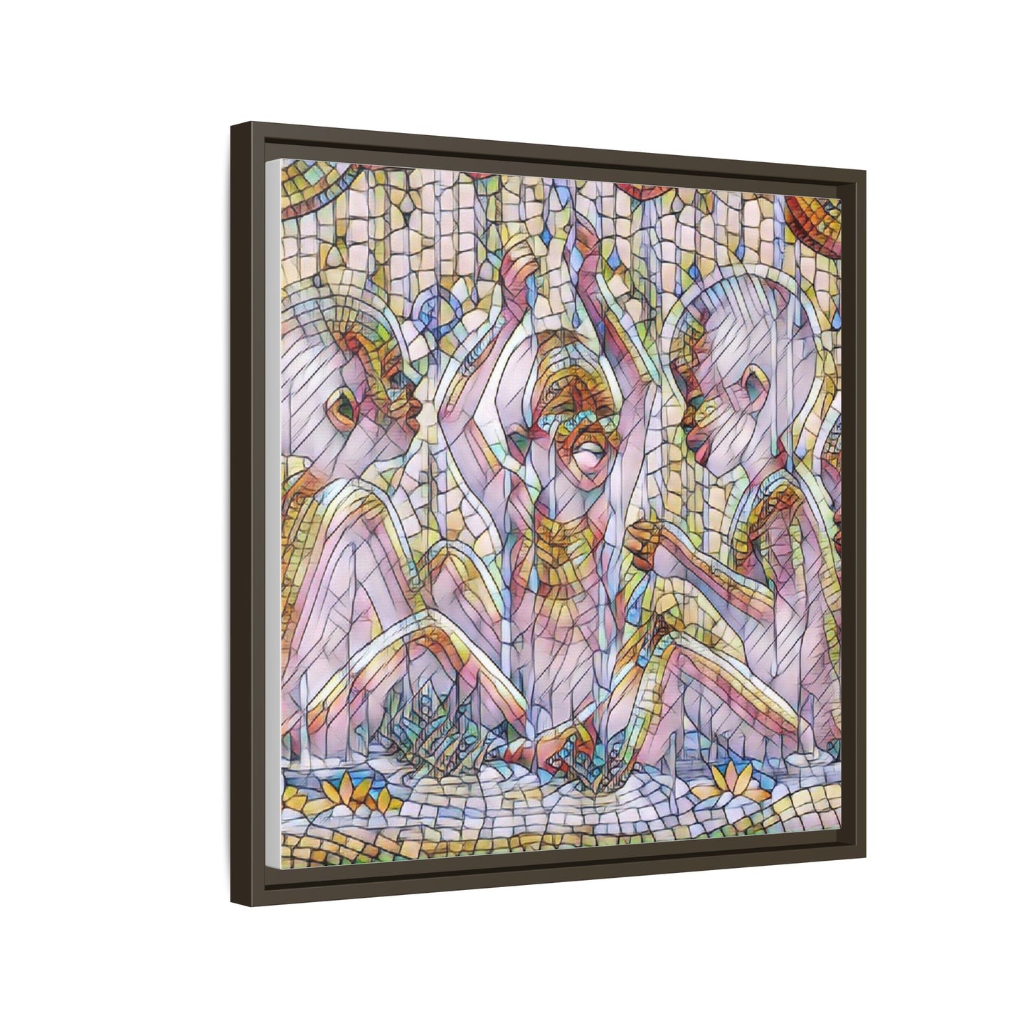 Framed Matte Canvas Art — Mosaic Children Playing (Multicolor)