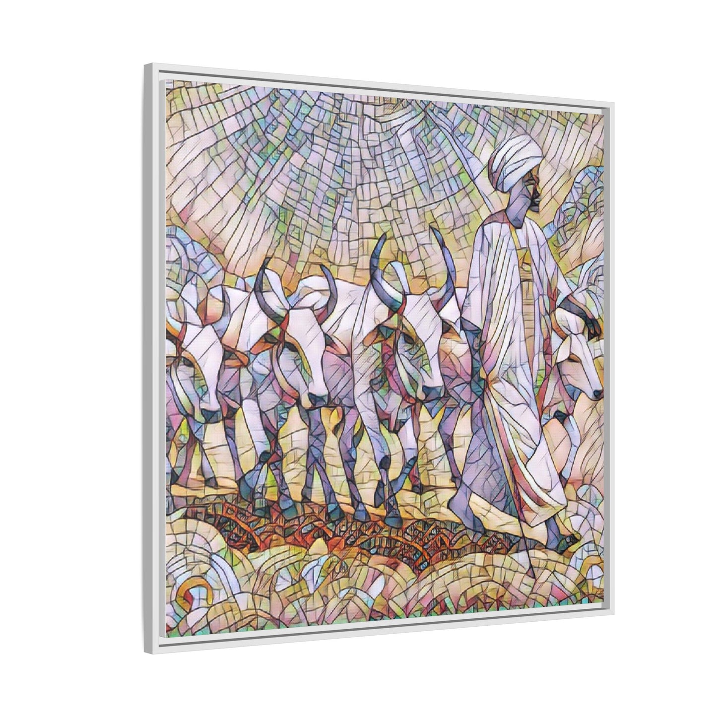 Framed Matte Canvas Art — African Herdsman Mosaic Print