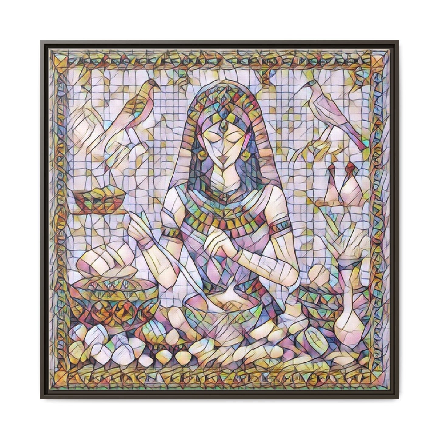 Egyptian Goddess Mosaic Framed Canvas Art