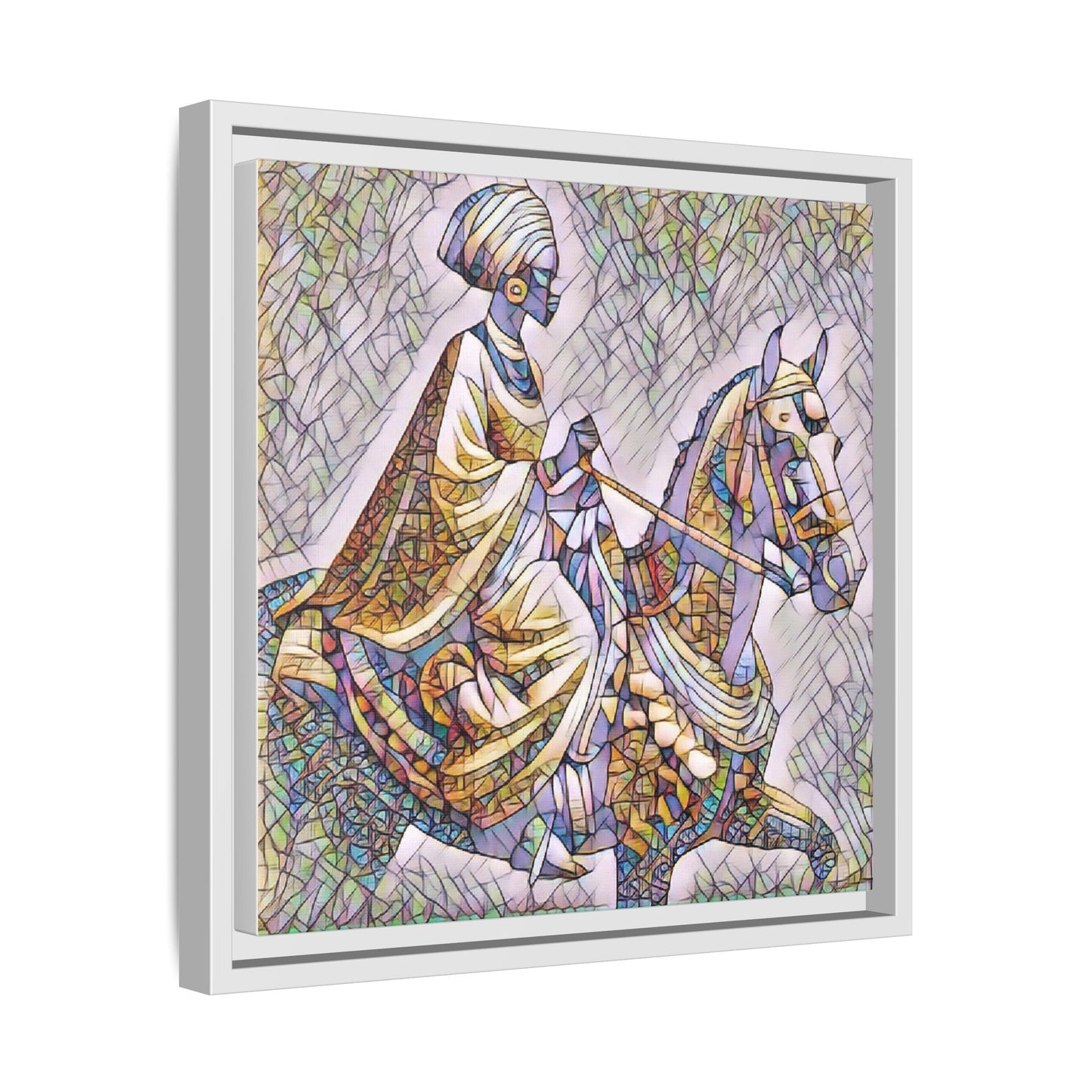 Mosaic Rider Framed Canvas Art — African Horsewoman Wall Decor