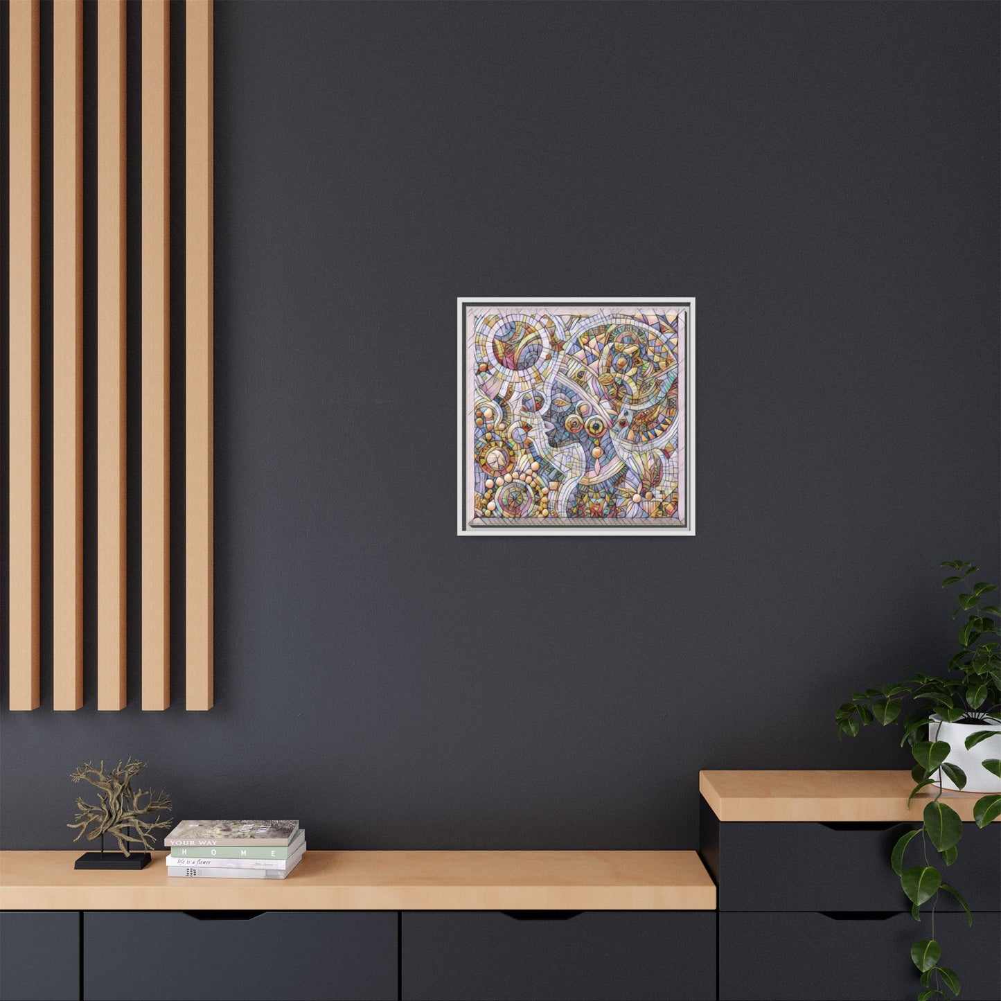 Abstract Mosaic Framed Canvas Art — Multicolor Geometric Wall Decor