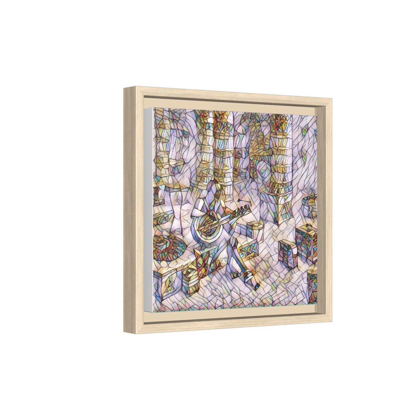 Framed Matte Canvas Art - Abstract Guitarist in Colorful Mosaic