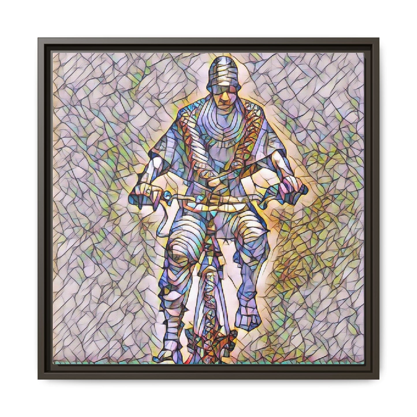 Framed Matte Canvas Art - Stylized Cyclist Illustration
