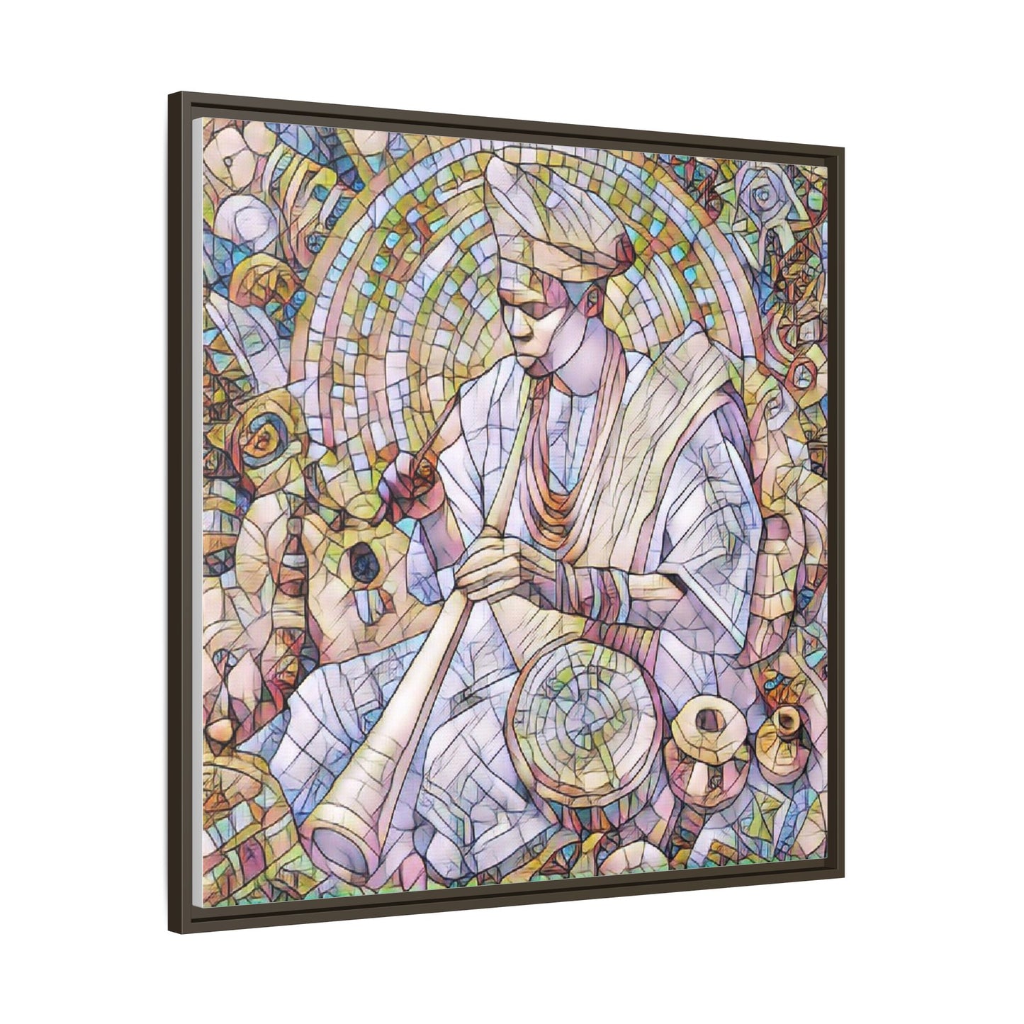 Framed Matte Canvas Print — African Drummer Mosaic Art