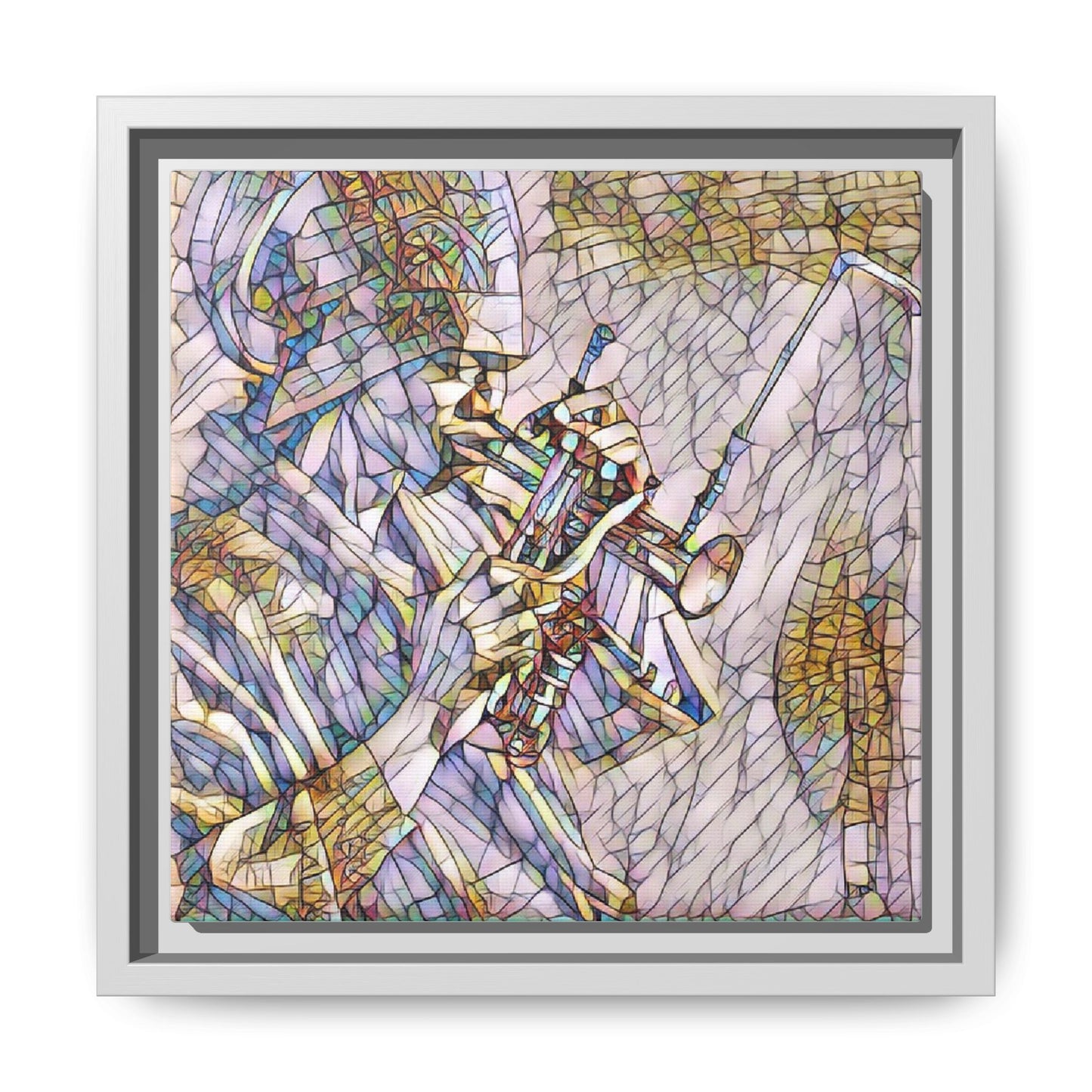 Framed Abstract Trumpet Player Matte Canvas Art