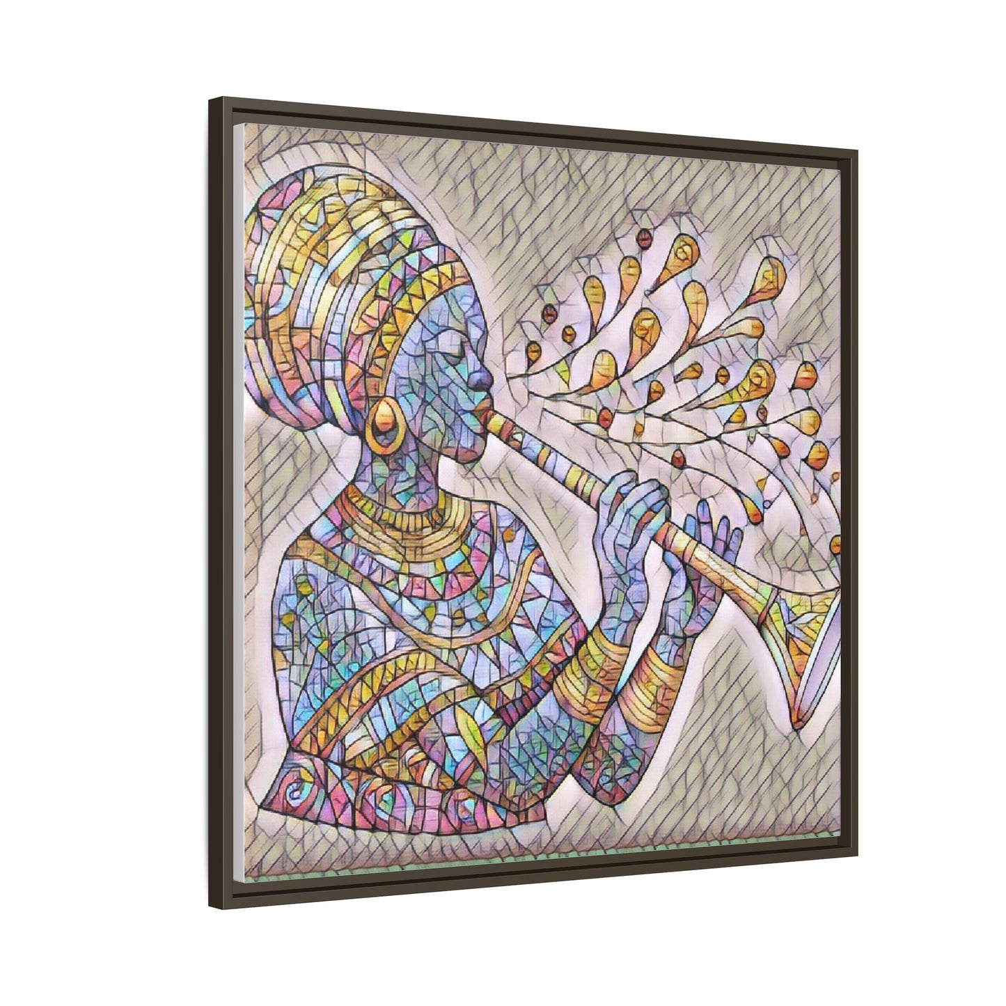 Framed Matte Canvas Art – Colorful African Musician Trumpet Print