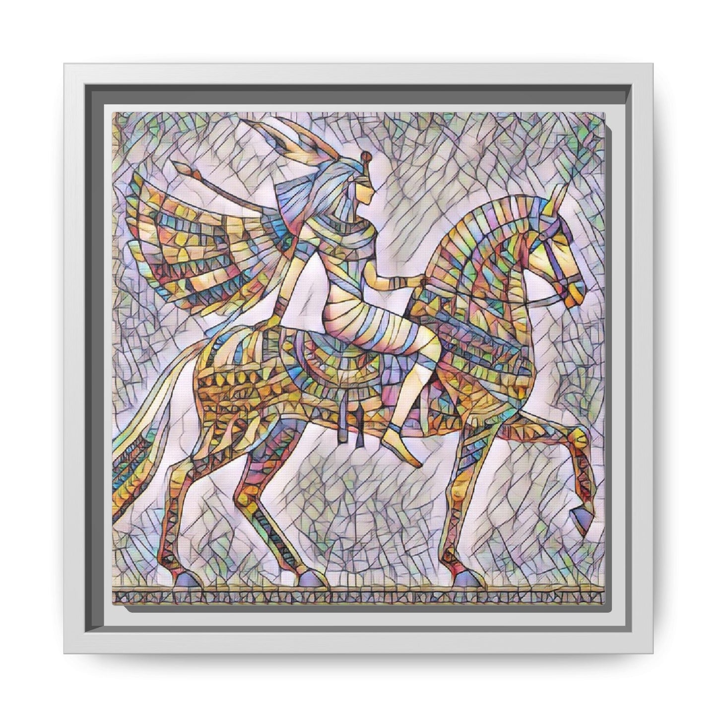 Stained-Glass Style Egyptian Horseman Framed Canvas Print