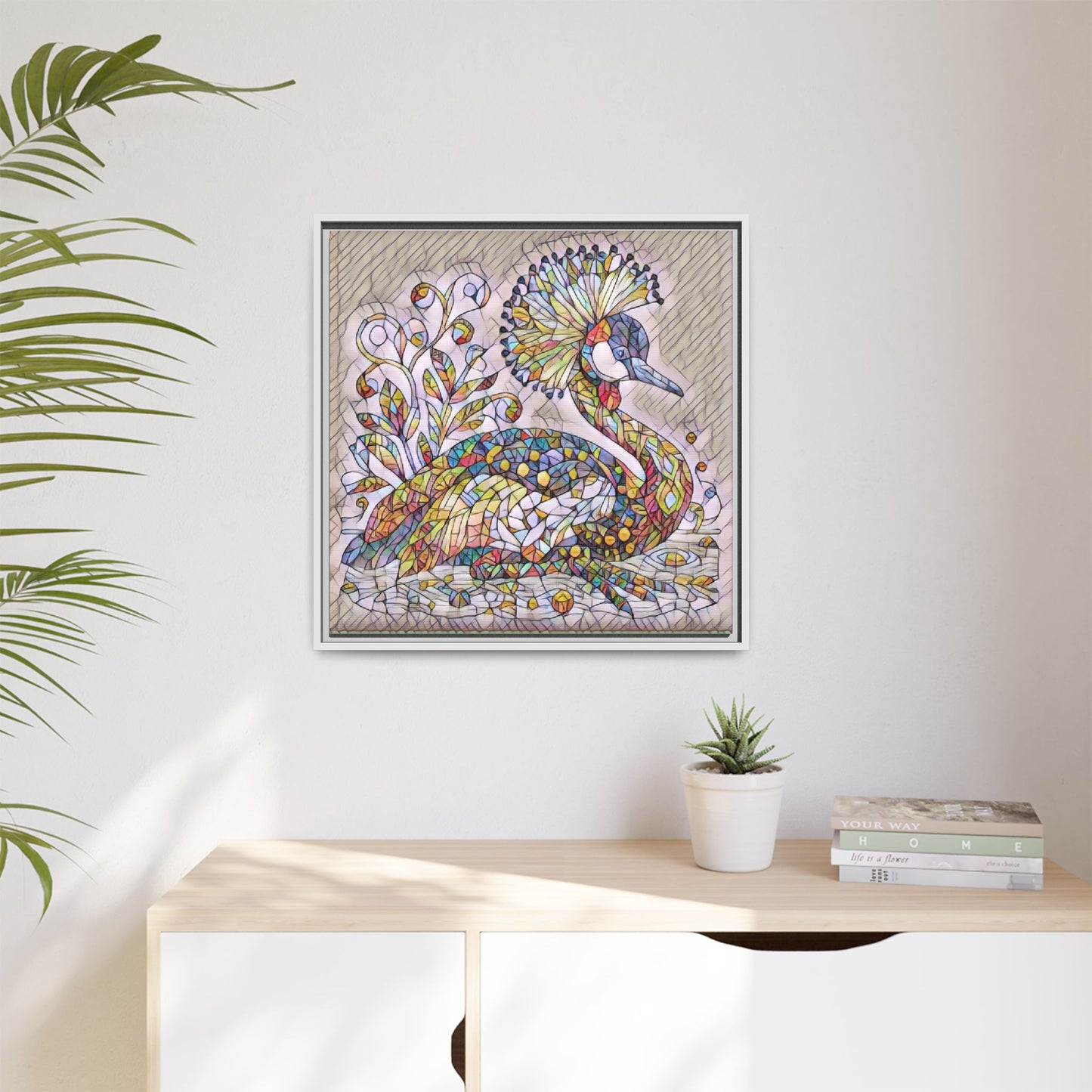 Colorful Peacock Mosaic Framed Canvas Art